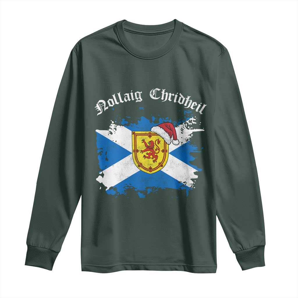 Scottish Christmas Long Sleeve Shirt Nollaig Chridheil Gaelic Xmas Scotland Lion Rampant TS11 Dark Forest Green Print Your Wear