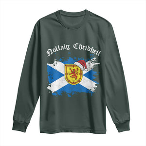 Scottish Christmas Long Sleeve Shirt Nollaig Chridheil Gaelic Xmas Scotland Lion Rampant TS11 Dark Forest Green Print Your Wear