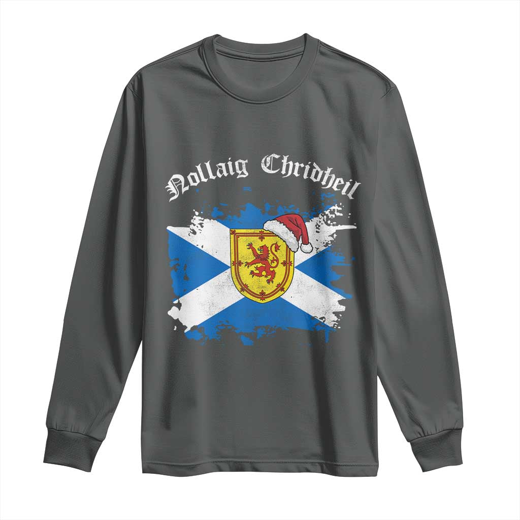 Scottish Christmas Long Sleeve Shirt Nollaig Chridheil Gaelic Xmas Scotland Lion Rampant TS11 Dark Heather Print Your Wear