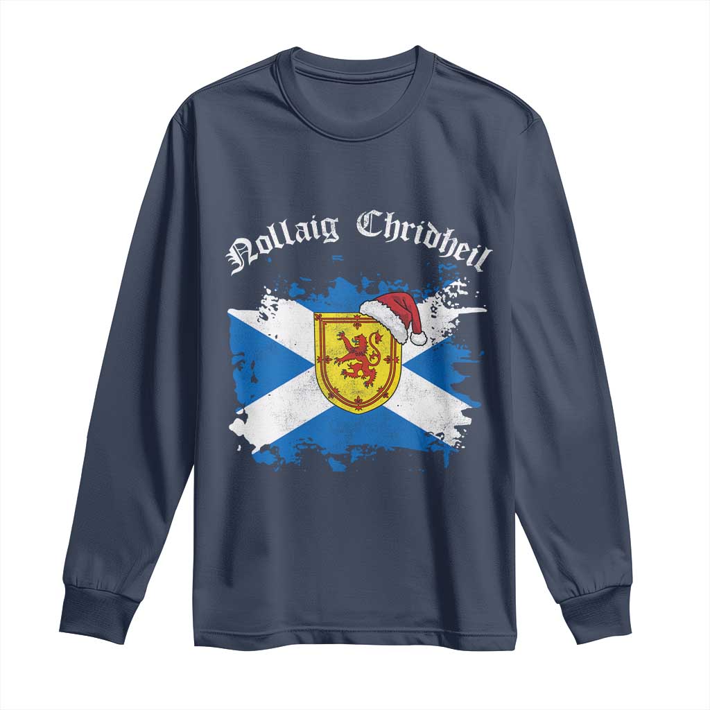 Scottish Christmas Long Sleeve Shirt Nollaig Chridheil Gaelic Xmas Scotland Lion Rampant TS11 Navy Print Your Wear