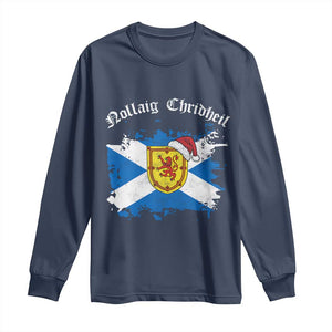 Scottish Christmas Long Sleeve Shirt Nollaig Chridheil Gaelic Xmas Scotland Lion Rampant TS11 Navy Print Your Wear