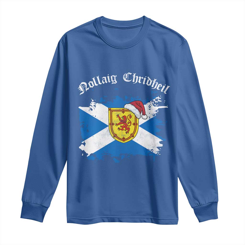Scottish Christmas Long Sleeve Shirt Nollaig Chridheil Gaelic Xmas Scotland Lion Rampant TS11 Royal Blue Print Your Wear