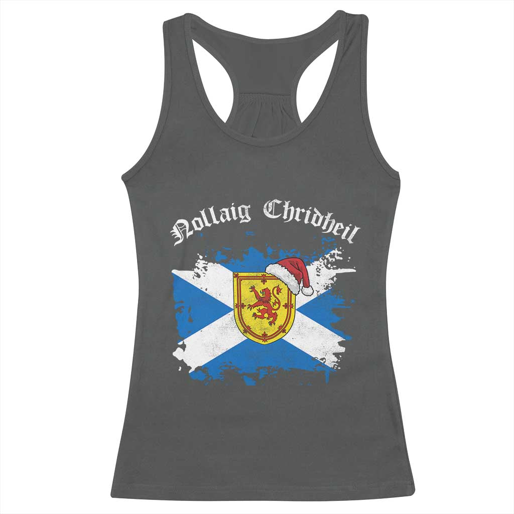 Scottish Christmas Racerback Tank Top Nollaig Chridheil Gaelic Xmas Scotland Lion Rampant TS11 Dark Heather Print Your Wear