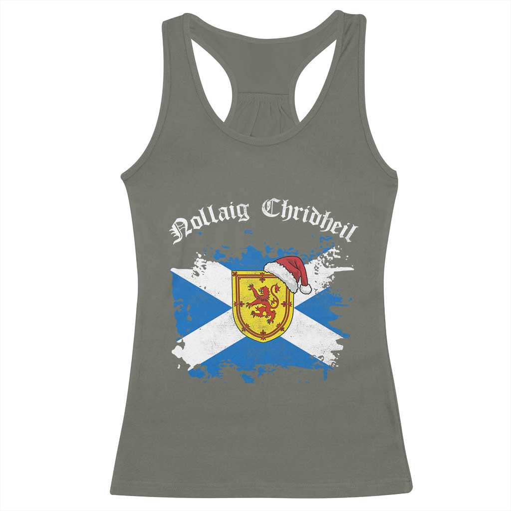 Scottish Christmas Racerback Tank Top Nollaig Chridheil Gaelic Xmas Scotland Lion Rampant TS11 Military Green Print Your Wear