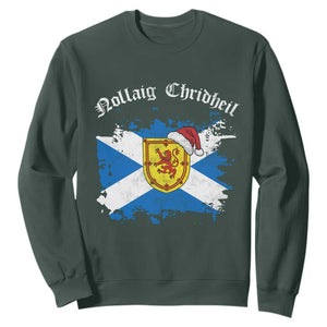 Scottish Christmas Sweatshirt Nollaig Chridheil Gaelic Xmas Scotland Lion Rampant TS11 Dark Forest Green Print Your Wear