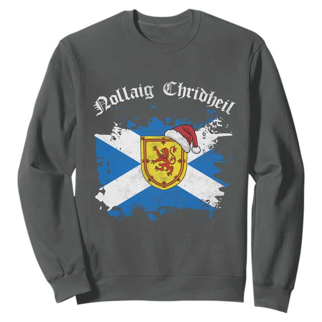 Scottish Christmas Sweatshirt Nollaig Chridheil Gaelic Xmas Scotland Lion Rampant TS11 Dark Heather Print Your Wear