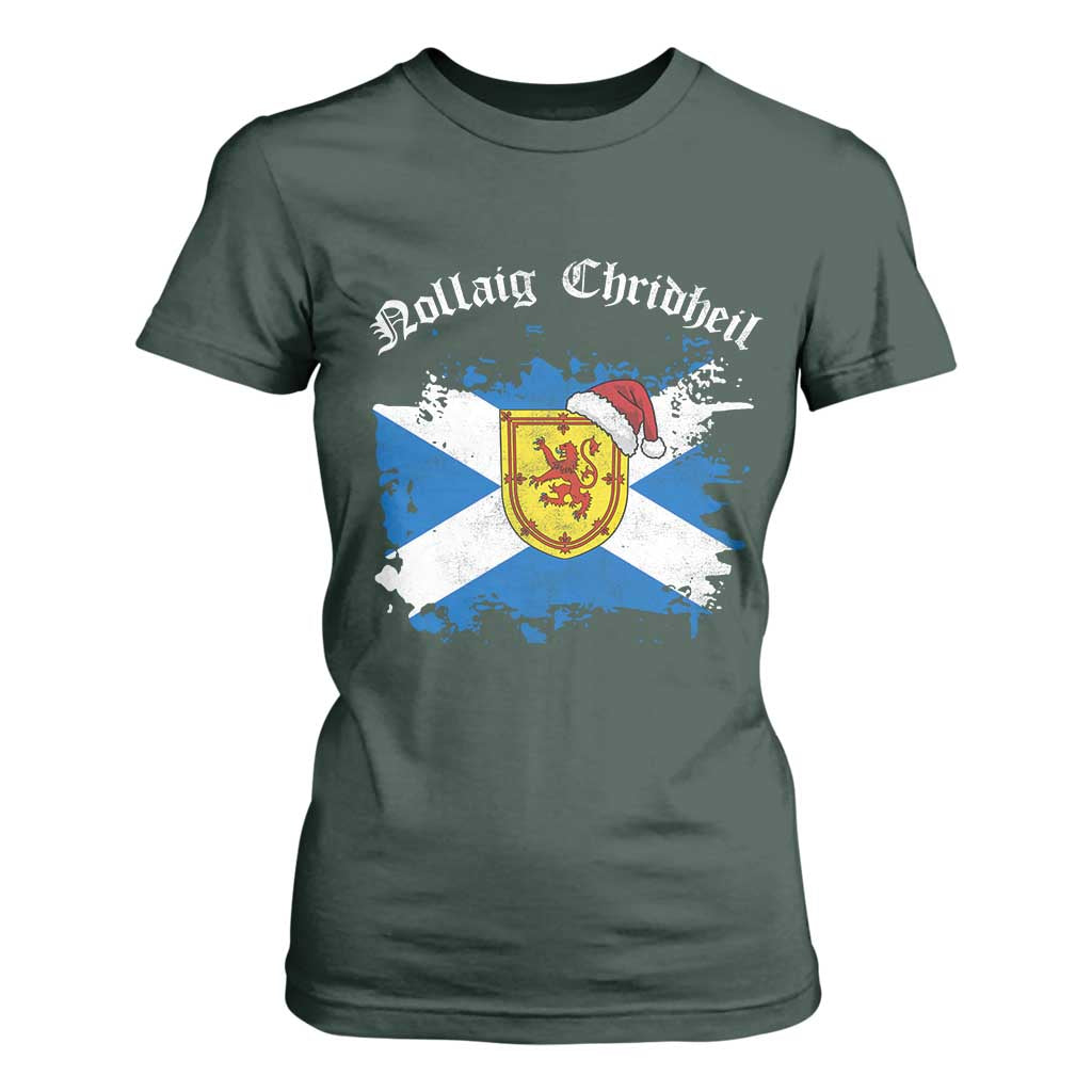 Scottish Christmas T Shirt For Women Nollaig Chridheil Gaelic Xmas Scotland Lion Rampant TS11 Dark Forest Green Print Your Wear