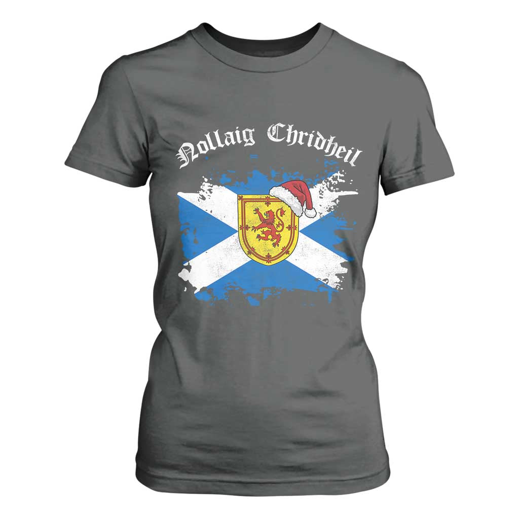 Scottish Christmas T Shirt For Women Nollaig Chridheil Gaelic Xmas Scotland Lion Rampant TS11 Dark Heather Print Your Wear