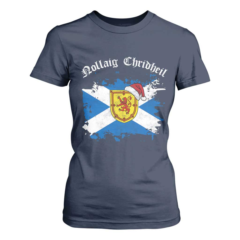 Scottish Christmas T Shirt For Women Nollaig Chridheil Gaelic Xmas Scotland Lion Rampant TS11 Navy Print Your Wear