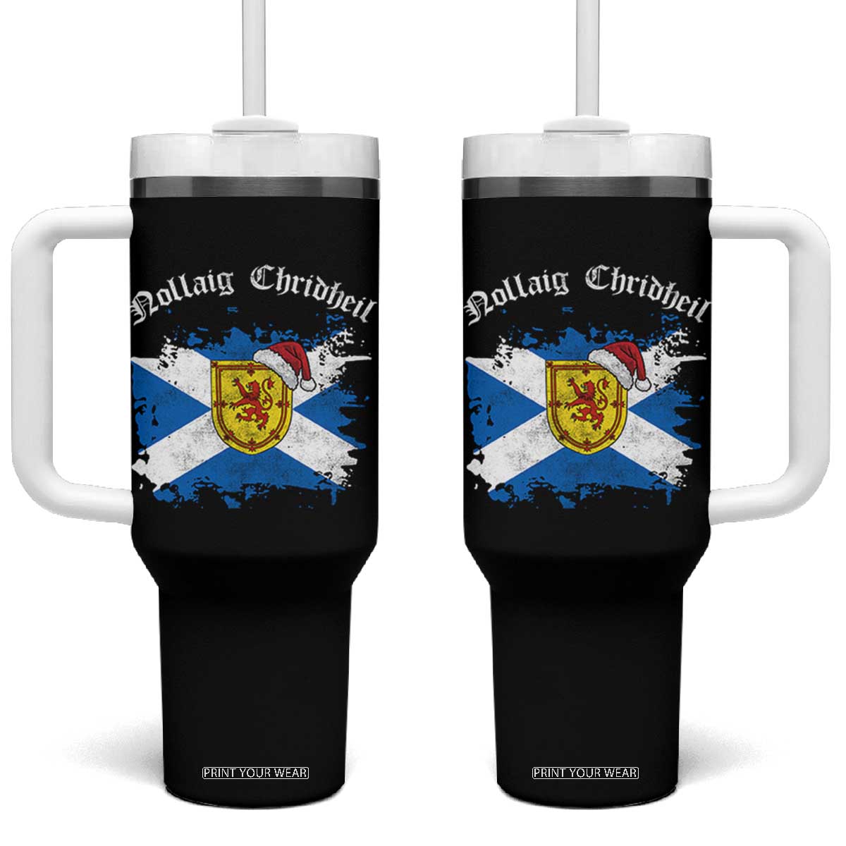Scottish Christmas Tumbler With Handle Nollaig Chridheil Gaelic Xmas Scotland Lion Rampant TS11 One Size: 40 oz Black Print Your Wear