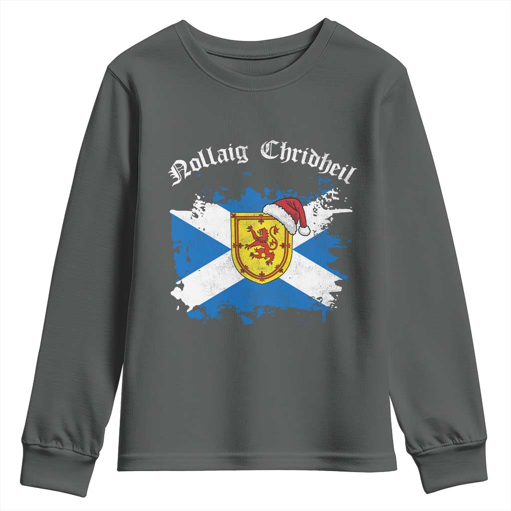 Scottish Christmas Youth Sweatshirt Nollaig Chridheil Gaelic Xmas Scotland Lion Rampant TS11 Dark Heather Print Your Wear