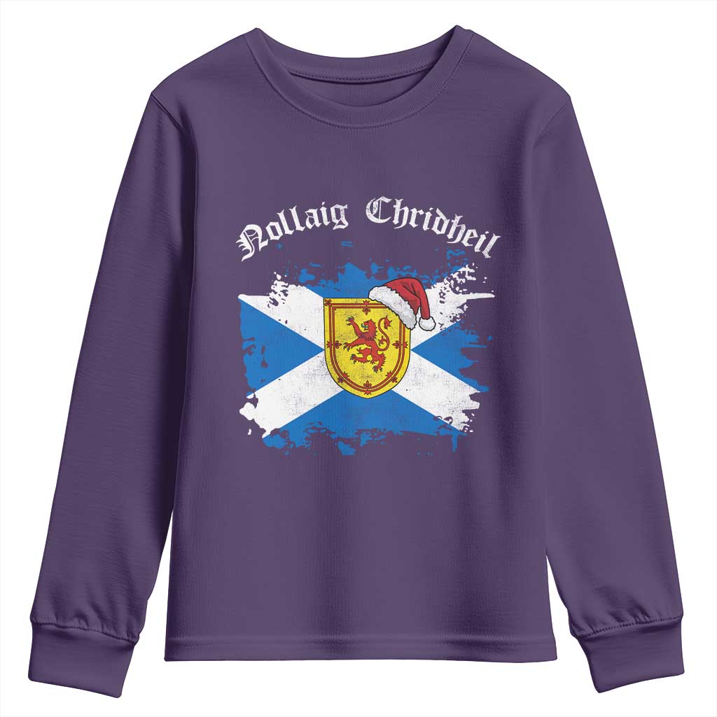 Scottish Christmas Youth Sweatshirt Nollaig Chridheil Gaelic Xmas Scotland Lion Rampant TS11 Purple Print Your Wear