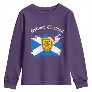 Scottish Christmas Youth Sweatshirt Nollaig Chridheil Gaelic Xmas Scotland Lion Rampant TS11 Purple Print Your Wear