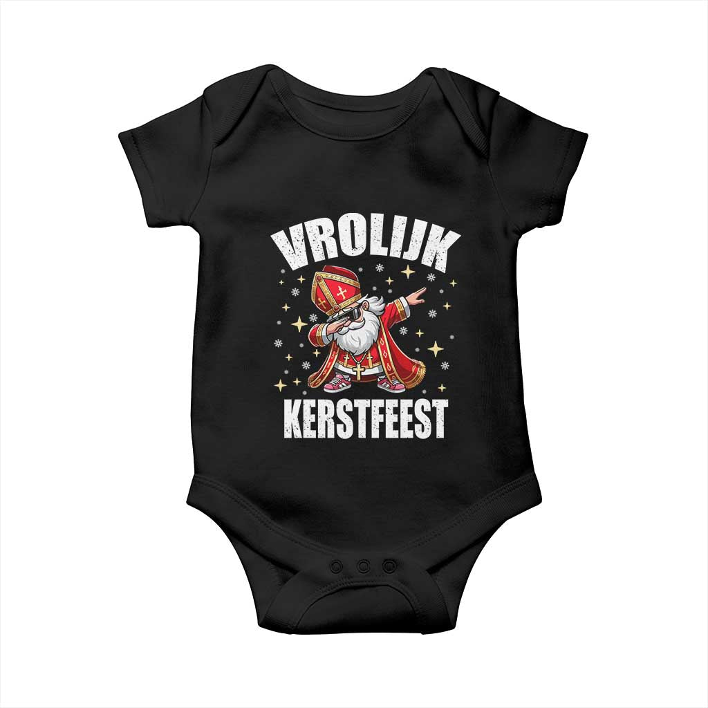 Dutch Christmas Baby Onesie Vrolijk Kerstfeest Dabiing Sinterklaas Santa TS11 Black Print Your Wear
