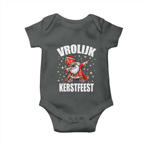 Dutch Christmas Baby Onesie Vrolijk Kerstfeest Dabiing Sinterklaas Santa TS11 Dark Heather Print Your Wear
