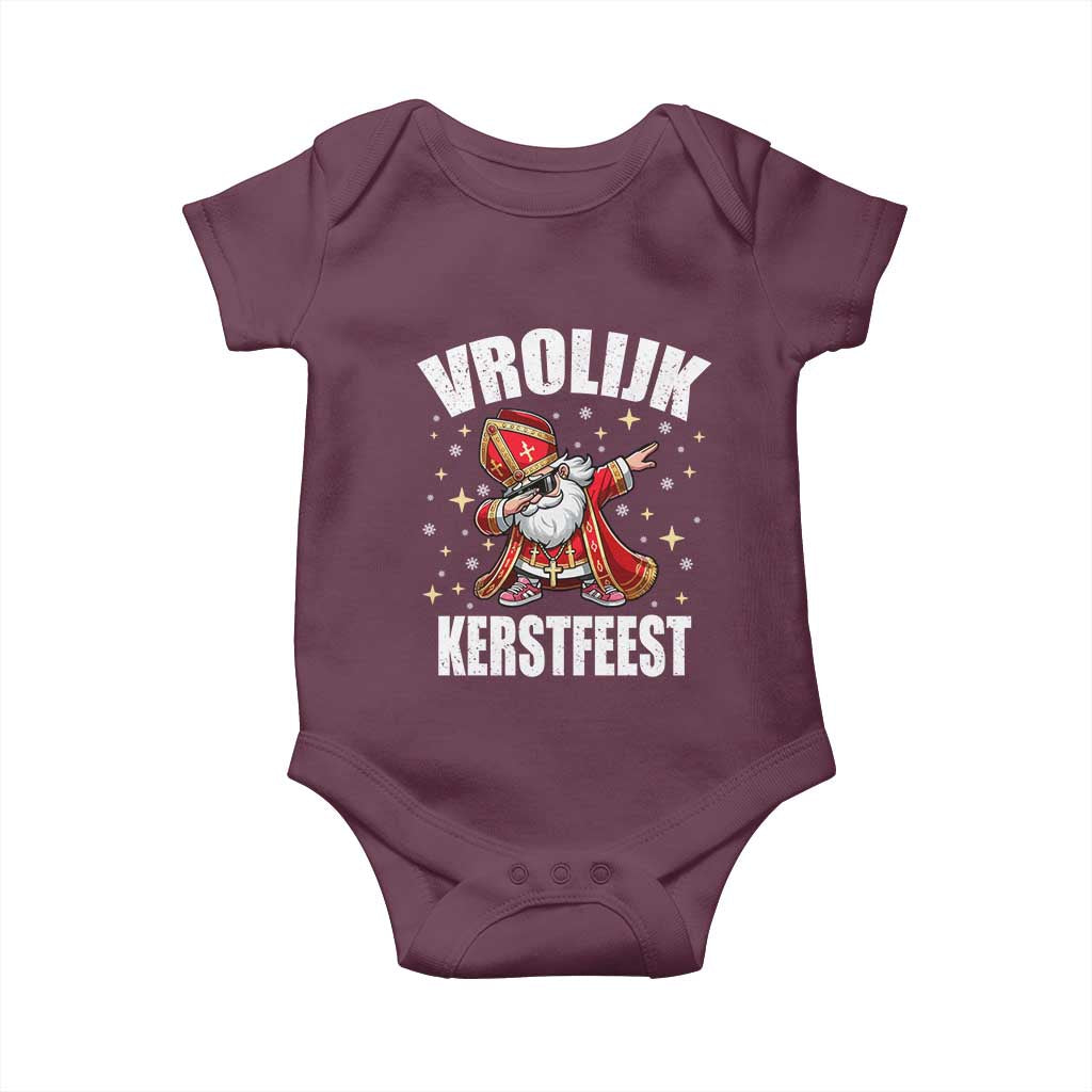 Dutch Christmas Baby Onesie Vrolijk Kerstfeest Dabiing Sinterklaas Santa TS11 Maroon Print Your Wear