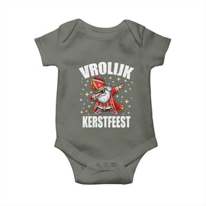 Dutch Christmas Baby Onesie Vrolijk Kerstfeest Dabiing Sinterklaas Santa TS11 Military Green Print Your Wear