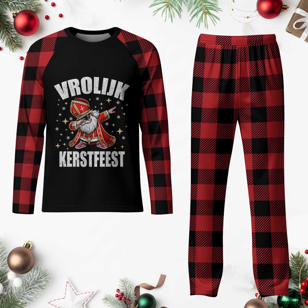 Dutch Christmas Plaid Pajama Set Vrolijk Kerstfeest Dabiing Sinterklaas Santa - Print Your Wear