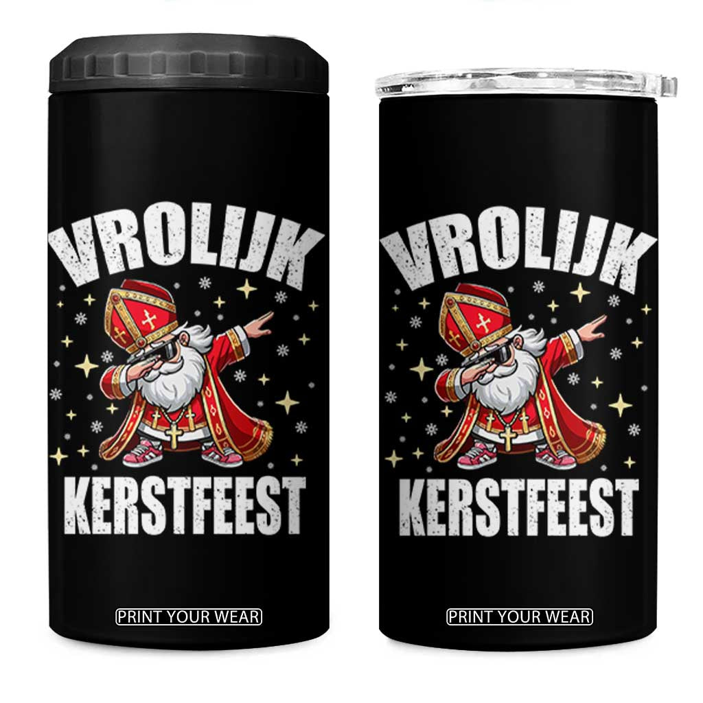 Dutch Christmas 4 in 1 Can Cooler Tumbler Vrolijk Kerstfeest Dabiing Sinterklaas Santa TS11 One Size: 16 oz Black Print Your Wear