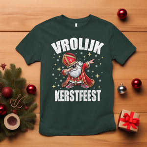 Dutch Christmas T Shirt Vrolijk Kerstfeest Dabiing Sinterklaas Santa TS11 Dark Forest Green Print Your Wear