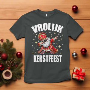 Dutch Christmas T Shirt Vrolijk Kerstfeest Dabiing Sinterklaas Santa TS11 Dark Heather Print Your Wear
