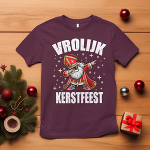 Dutch Christmas T Shirt Vrolijk Kerstfeest Dabiing Sinterklaas Santa TS11 Maroon Print Your Wear