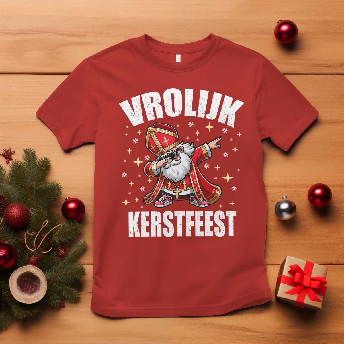 Dutch Christmas T Shirt Vrolijk Kerstfeest Dabiing Sinterklaas Santa TS11 Red Print Your Wear