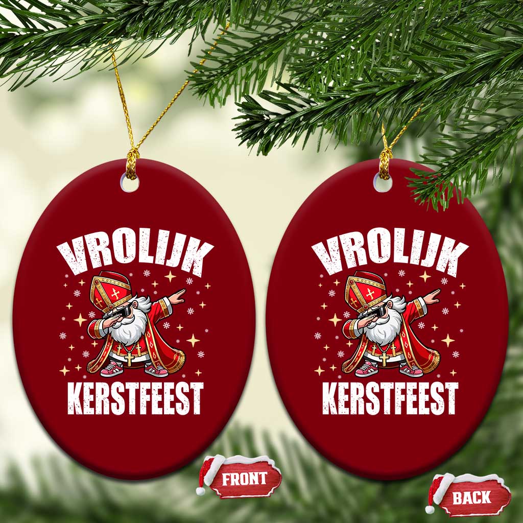 Dutch Christmas Ceramic Ornament Vrolijk Kerstfeest Dabiing Sinterklaas Santa TS11 Print Your Wear