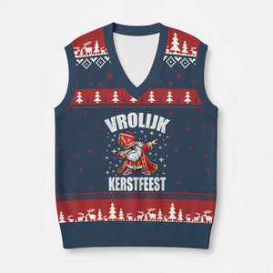 Dutch Xmas V-Neck Knit Sweater Vest Vrolijk Kerstfeest Dabiing Sinterklaas Santa TS11 Navy Red Print Your Wear