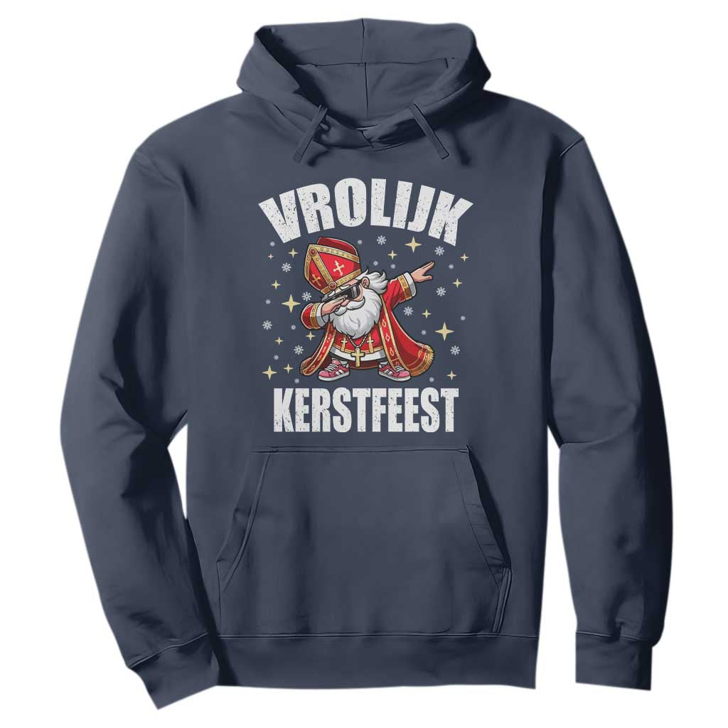 Dutch Christmas Hoodie Vrolijk Kerstfeest Dabiing Sinterklaas Santa TS11 Navy Print Your Wear