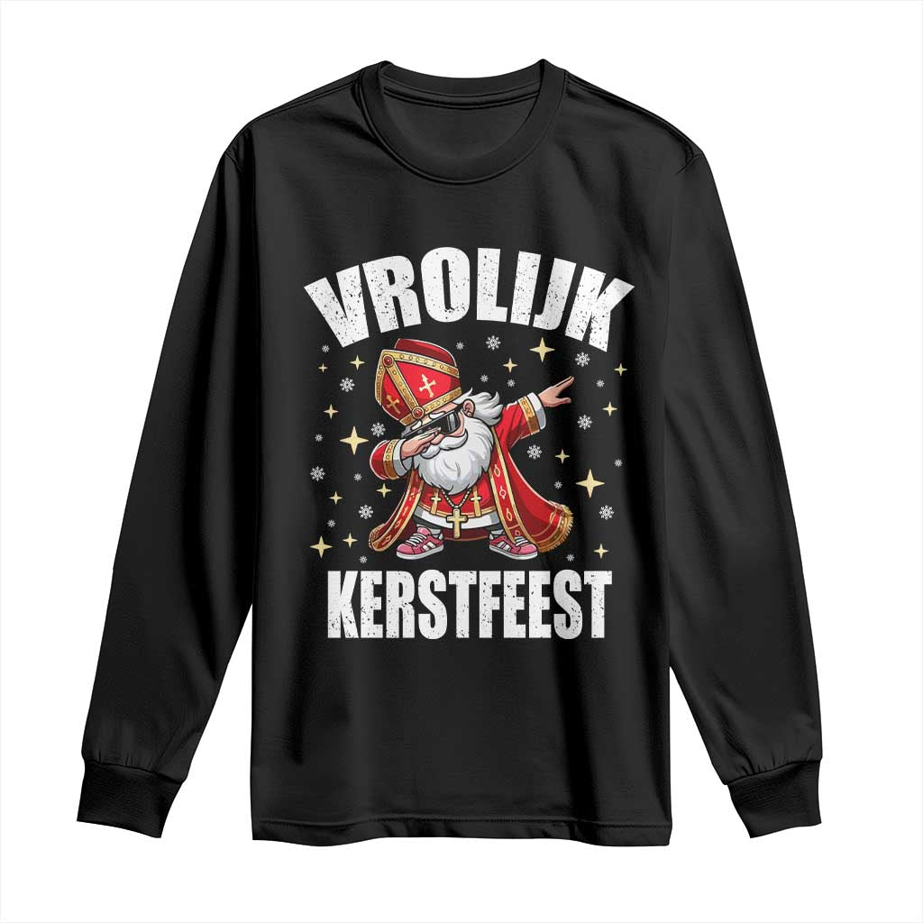 Dutch Christmas Long Sleeve Shirt Vrolijk Kerstfeest Dabiing Sinterklaas Santa TS11 Black Print Your Wear
