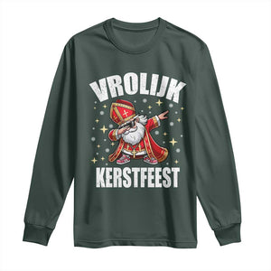 Dutch Christmas Long Sleeve Shirt Vrolijk Kerstfeest Dabiing Sinterklaas Santa TS11 Dark Forest Green Print Your Wear