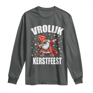 Dutch Christmas Long Sleeve Shirt Vrolijk Kerstfeest Dabiing Sinterklaas Santa TS11 Dark Heather Print Your Wear