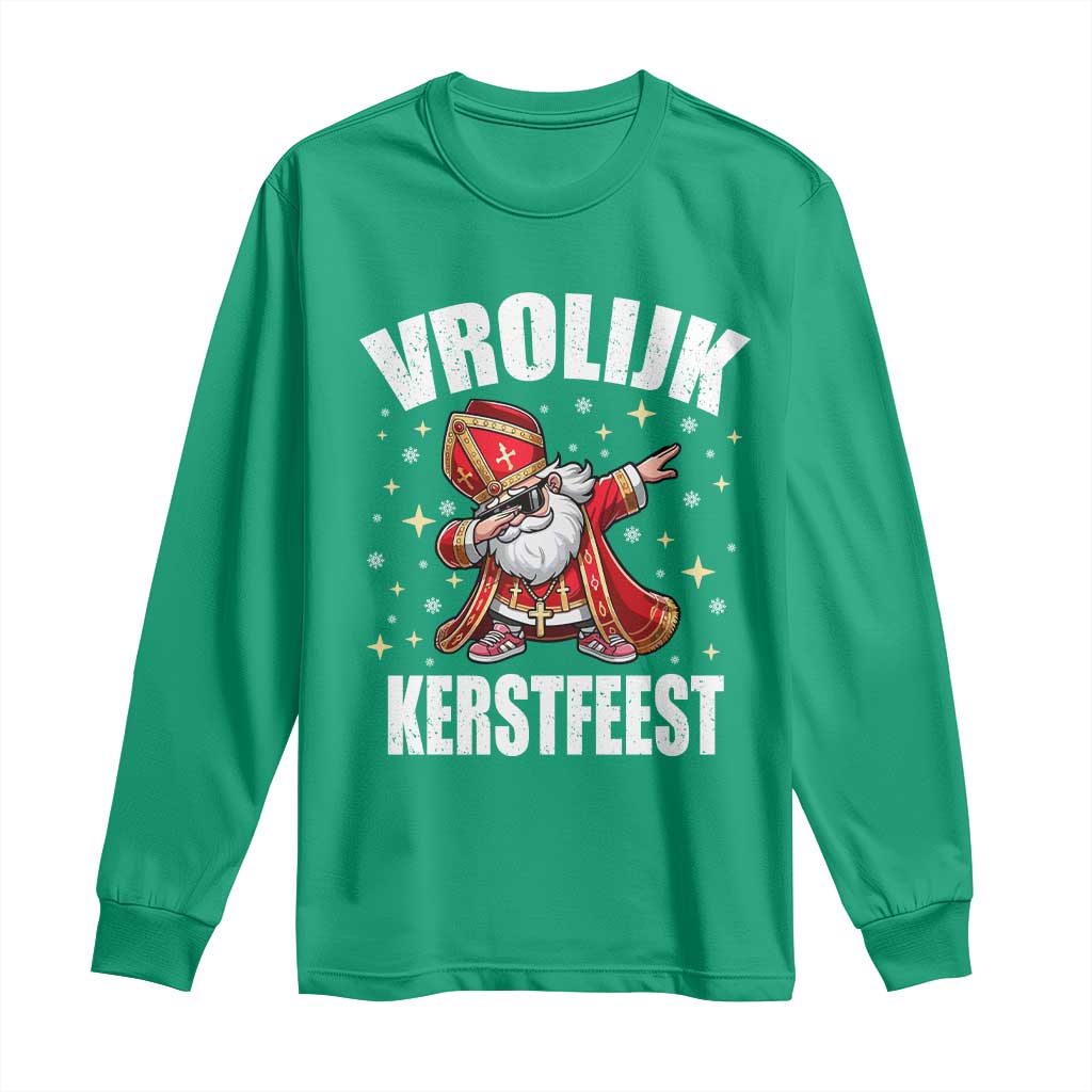 Dutch Christmas Long Sleeve Shirt Vrolijk Kerstfeest Dabiing Sinterklaas Santa TS11 Irish Green Print Your Wear