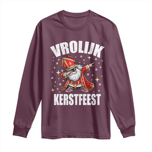 Dutch Christmas Long Sleeve Shirt Vrolijk Kerstfeest Dabiing Sinterklaas Santa TS11 Maroon Print Your Wear