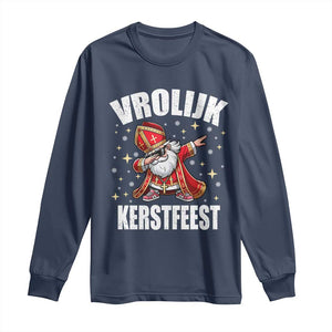 Dutch Christmas Long Sleeve Shirt Vrolijk Kerstfeest Dabiing Sinterklaas Santa TS11 Navy Print Your Wear