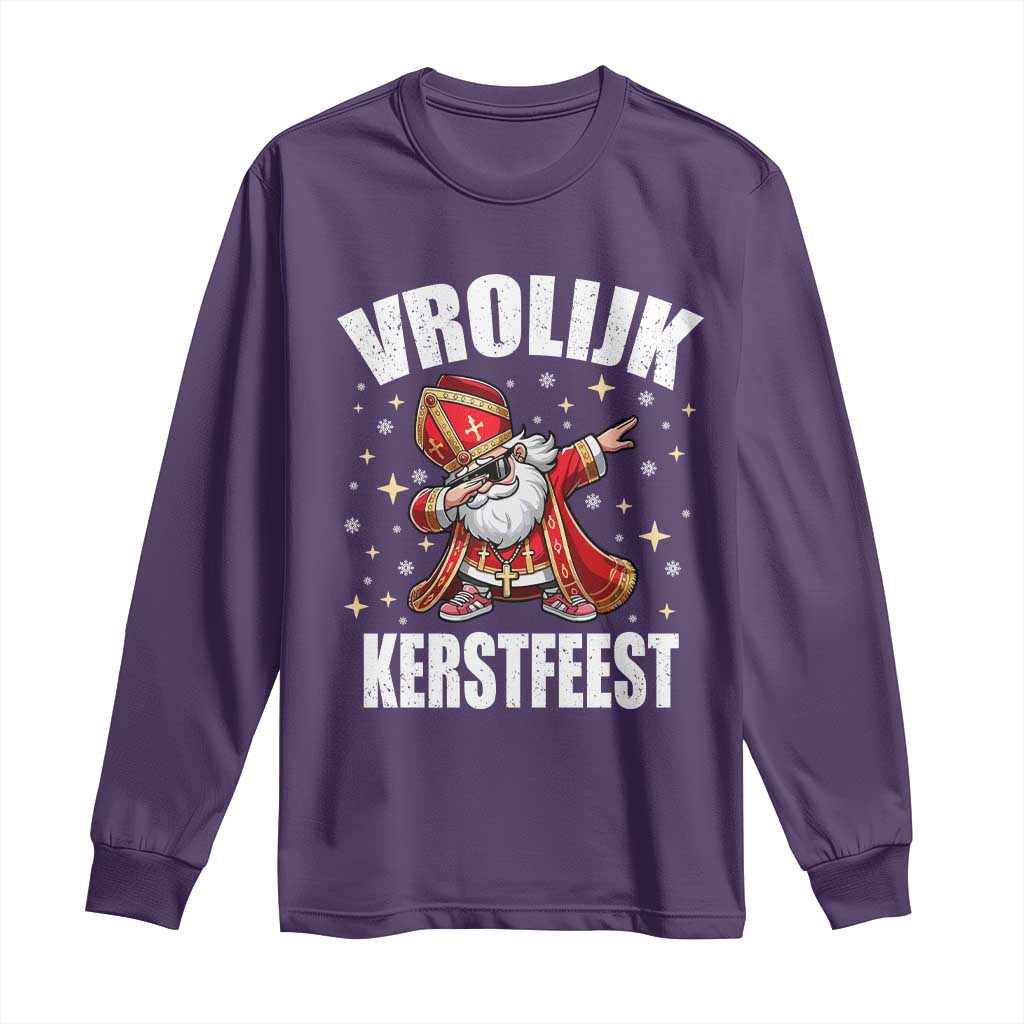 Dutch Christmas Long Sleeve Shirt Vrolijk Kerstfeest Dabiing Sinterklaas Santa TS11 Purple Print Your Wear