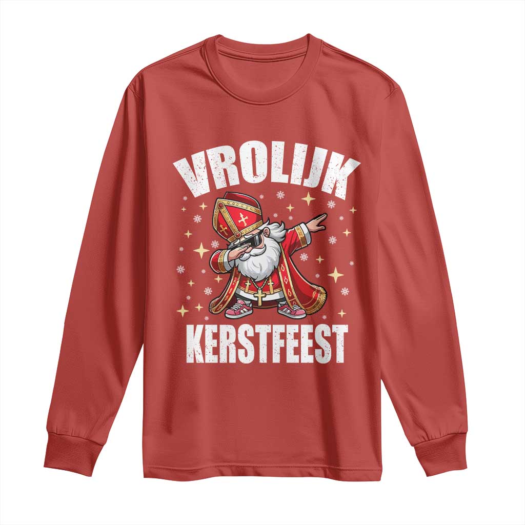 Dutch Christmas Long Sleeve Shirt Vrolijk Kerstfeest Dabiing Sinterklaas Santa TS11 Red Print Your Wear