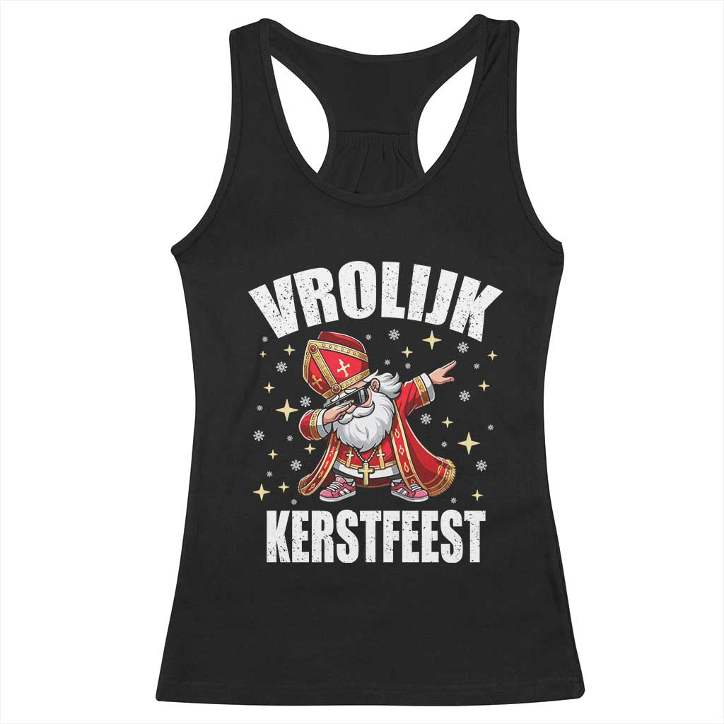 Dutch Christmas Racerback Tank Top Vrolijk Kerstfeest Dabiing Sinterklaas Santa TS11 Black Print Your Wear