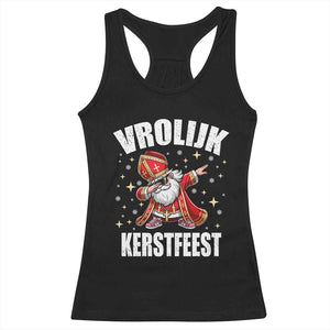 Dutch Christmas Racerback Tank Top Vrolijk Kerstfeest Dabiing Sinterklaas Santa TS11 Black Print Your Wear