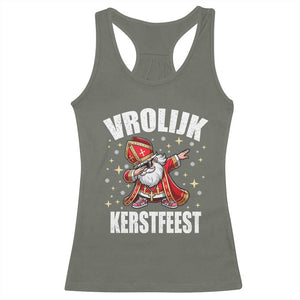 Dutch Christmas Racerback Tank Top Vrolijk Kerstfeest Dabiing Sinterklaas Santa TS11 Military Green Print Your Wear