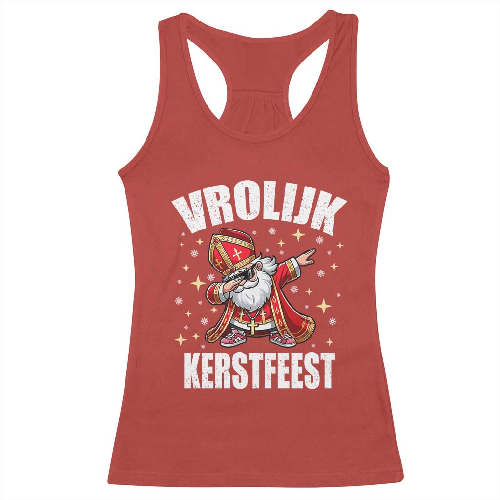 Dutch Christmas Racerback Tank Top Vrolijk Kerstfeest Dabiing Sinterklaas Santa TS11 Red Print Your Wear