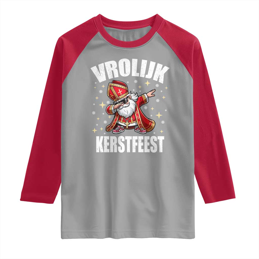 Dutch Christmas Raglan Shirt Vrolijk Kerstfeest Dabiing Sinterklaas Santa TS11 Sport Gray Red Print Your Wear