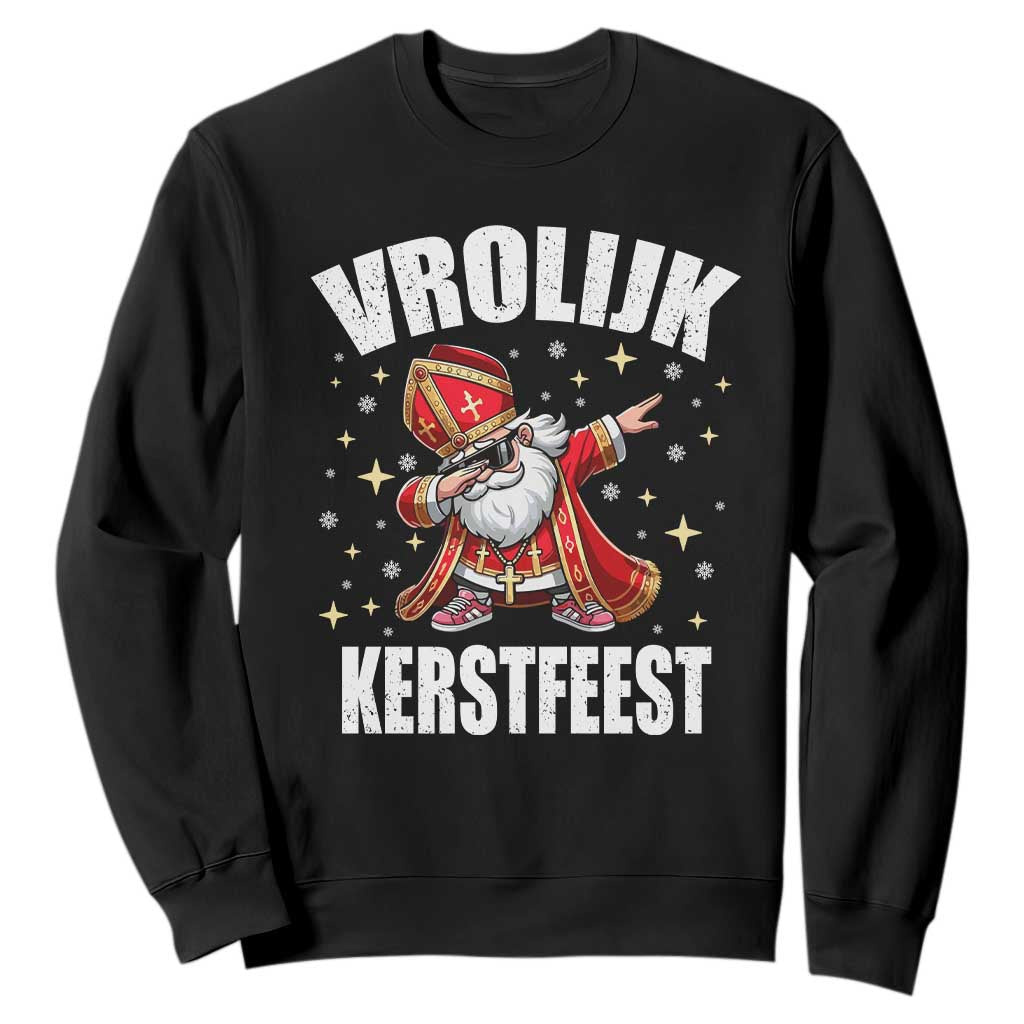 Dutch Christmas Sweatshirt Vrolijk Kerstfeest Dabiing Sinterklaas Santa TS11 Black Print Your Wear