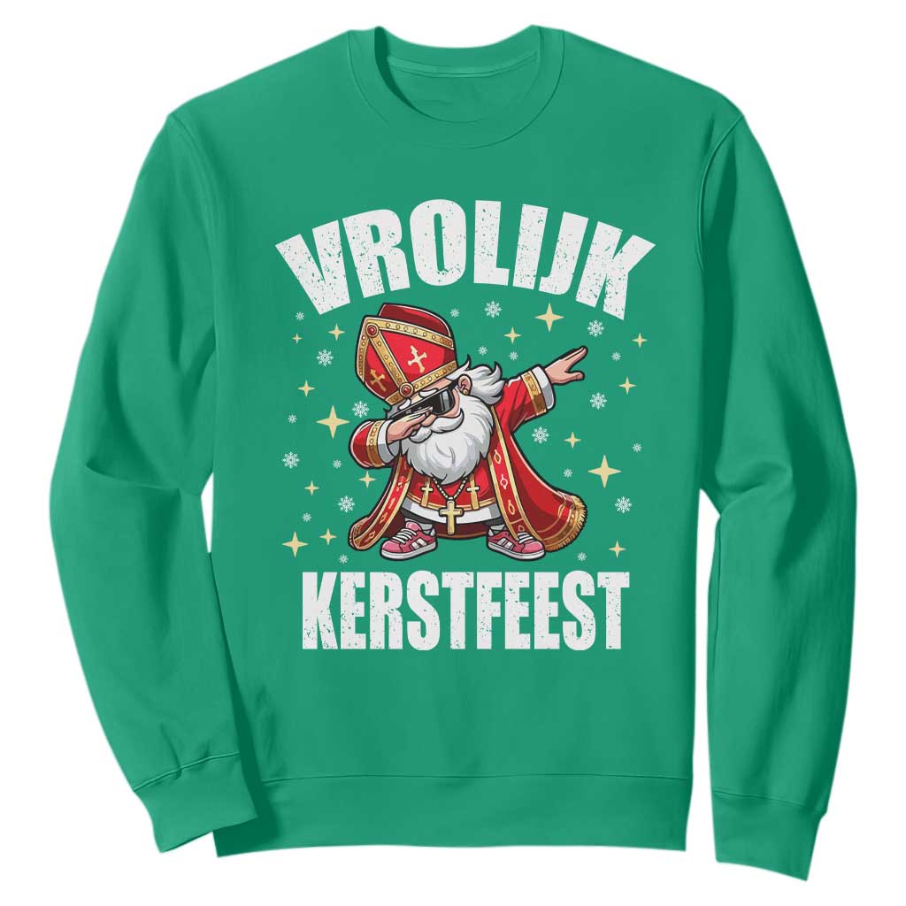 Dutch Christmas Sweatshirt Vrolijk Kerstfeest Dabiing Sinterklaas Santa TS11 Irish Green Print Your Wear