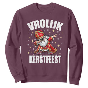 Dutch Christmas Sweatshirt Vrolijk Kerstfeest Dabiing Sinterklaas Santa TS11 Maroon Print Your Wear