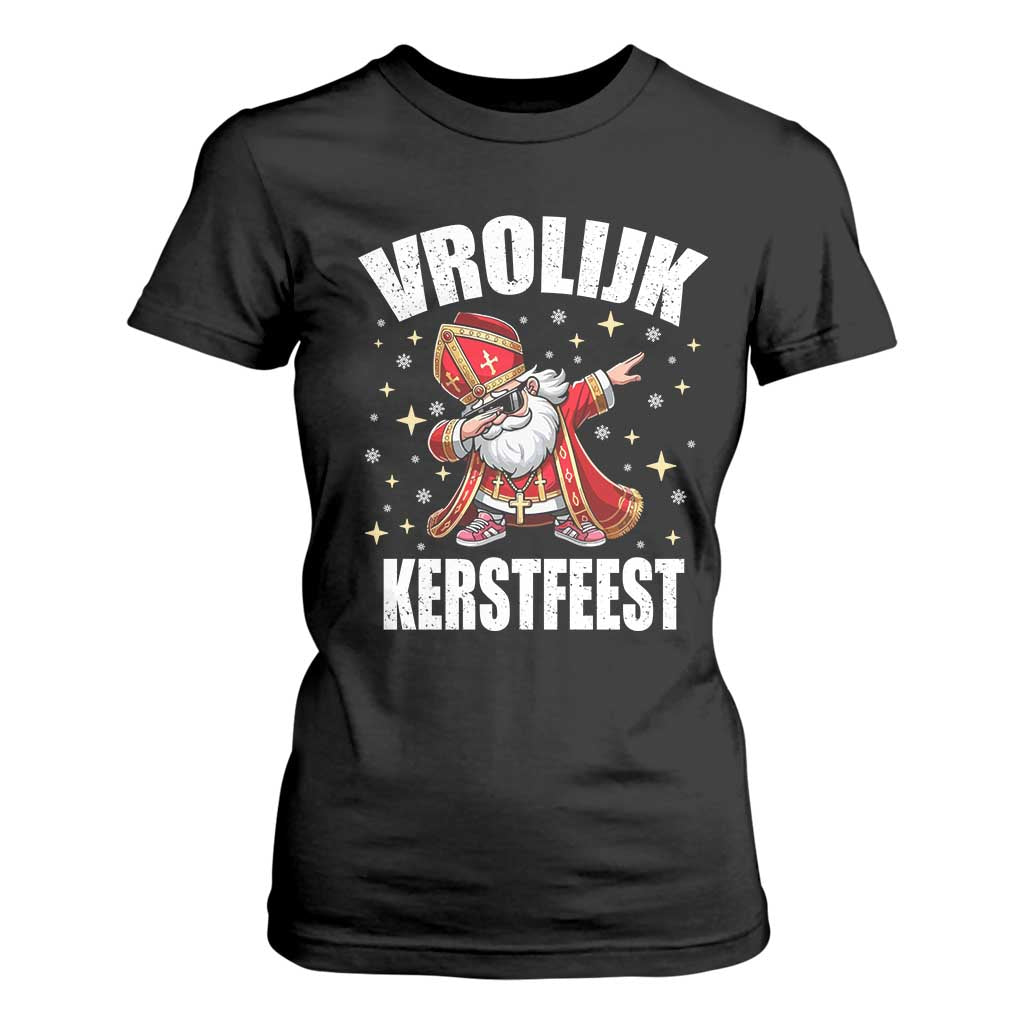 Dutch Christmas T Shirt For Women Vrolijk Kerstfeest Dabiing Sinterklaas Santa TS11 Black Print Your Wear