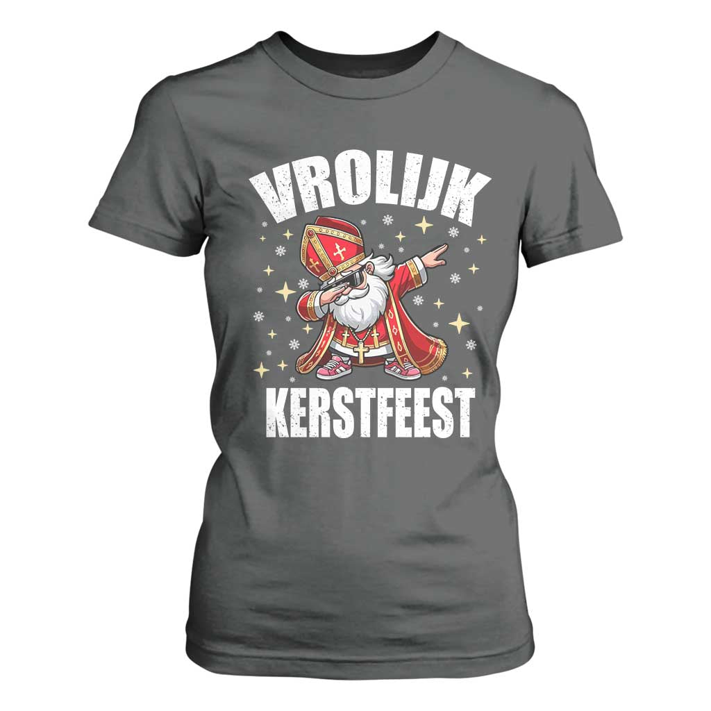 Dutch Christmas T Shirt For Women Vrolijk Kerstfeest Dabiing Sinterklaas Santa TS11 Dark Heather Print Your Wear