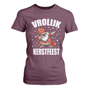 Dutch Christmas T Shirt For Women Vrolijk Kerstfeest Dabiing Sinterklaas Santa TS11 Maroon Print Your Wear