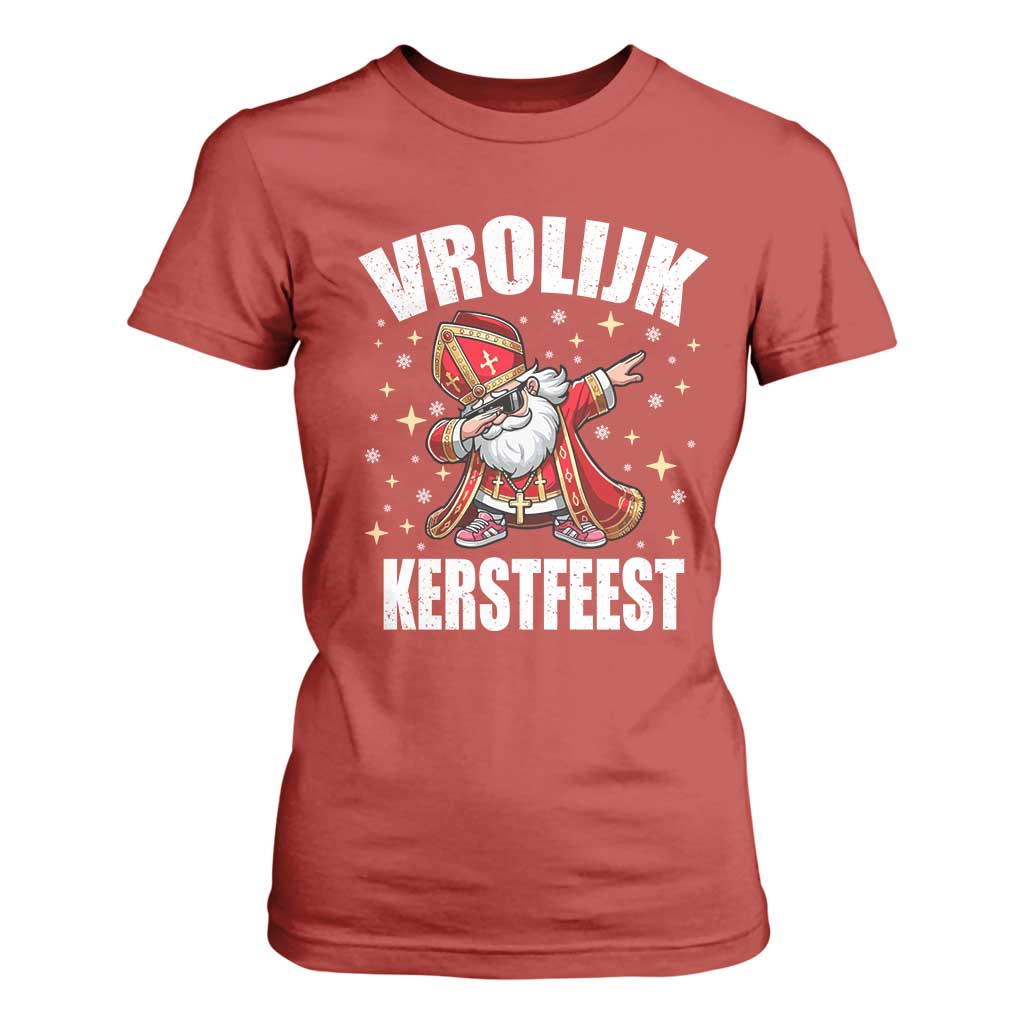 Dutch Christmas T Shirt For Women Vrolijk Kerstfeest Dabiing Sinterklaas Santa TS11 Red Print Your Wear